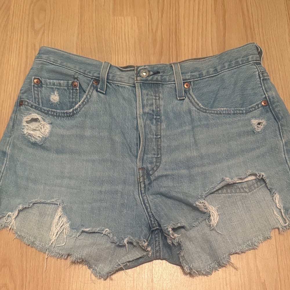 Levi's Light Blue Distressed Denim Cutoff Shorts